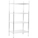 A metal Regency wire shelving unit with four shelves.