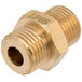 A close-up of a brass threaded male fitting.