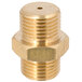 A brass Cooking Performance Group natural gas orifice with a gold nut and gold threaded male fitting.