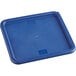 A blue square polypropylene food storage container lid.