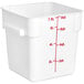 A white square Choice polypropylene food storage container with red measurements on it.