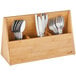 A Rosseto bamboo flatware organizer holding silverware and spoons.