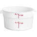 A white round polypropylene food storage container with red lettering.