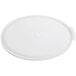 A white round polypropylene lid with a handle.