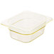 A clear plastic food pan with a yellow hue.