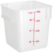 A white translucent Choice square polypropylene food storage container.