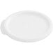 A white polypropylene lid for a round food storage container.