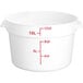 A white plastic Choice food storage container with red measurements.