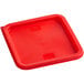 A red square polypropylene lid on a Choice food storage container.
