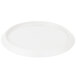 A white melamine round tray with a circular rim on 3 silver legs.