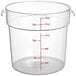 A Choice clear plastic food storage container with measurements in red.