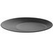 A black round melamine platter with a white background.