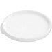 A white plastic lid with a handle.