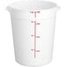 A white Choice round plastic food storage container with red measurement lines.