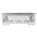 A silver metal rectangular chafer alternative with a design on it.