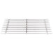 A stainless steel rack with white slats on top.