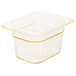 A clear plastic container with a yellow rim.