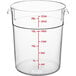 A clear plastic Choice food storage container with red measurements.