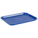 A blue plastic Choice fast food tray with a white handle.