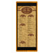 A Menu Solutions country oak wood menu board with black top and bottom strips.