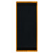 A white rectangular wood menu board with top and bottom black strips.