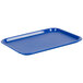 A blue Choice plastic fast food tray on a counter.