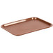 A brown Choice plastic fast food tray on a school kitchen counter.