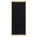 A black rectangular menu board with a natural wood frame and gold corners.