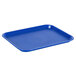 A blue plastic Choice fast food tray on a counter.