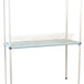 A white and blue metal rack for Metro shelving with a drying rack on top.