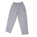A close-up of a pair of grey Chef Revival baggy cook pants with a zipper on the side.