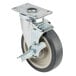 A 5" swivel plate caster with a metal and grey wheel and metal plate.