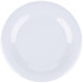 A white Carlisle Sierrus melamine plate with a wide rim.