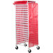 A white metal rack with a red Curtron Supro mesh cover.