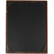 A brown wooden Menu Solutions board with picture corners.