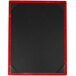 A black rectangular wood menu board with red corners.