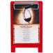 A Menu Solutions berry wood menu board tent with a clip on a table with a glass of red wine.