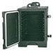 A forest green Carlisle Cateraide insulated food pan carrier with a white door open.