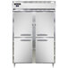 A white Continental reach-in refrigerator with two solid half doors and silver handles.