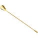 A gold plated Barfly classic bar spoon with a twisted handle.