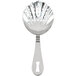 A silver Barfly stainless steel spoon with scalloped holes and a handle.