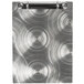 A Menu Solutions Alumitique aluminum menu board with swirl finish and metal rings.