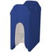 A royal blue Snap Drape spandex cover on a beverage dispenser with a clear window.