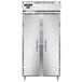 A large stainless steel Continental reach-in refrigerator with two narrow solid doors.