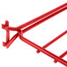 A close up of a Metro Flame Red Wire Shelf Divider with two hooks.