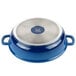 A cobalt blue and silver pan with a lid.