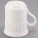 An 8 oz. ivory (American white) china mug with an embossed rim and handle.