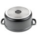 A gray and black GET Heiss cast aluminum pot with handles and a lid.
