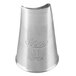 A silver metal Ateco curved petal piping tip with writing on it.