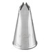 An Ateco silver metal cone nozzle with a leaf shaped tip.